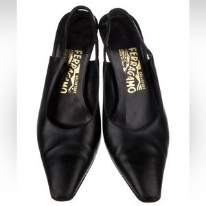 Salvatore Ferragamo leather black slingback heals